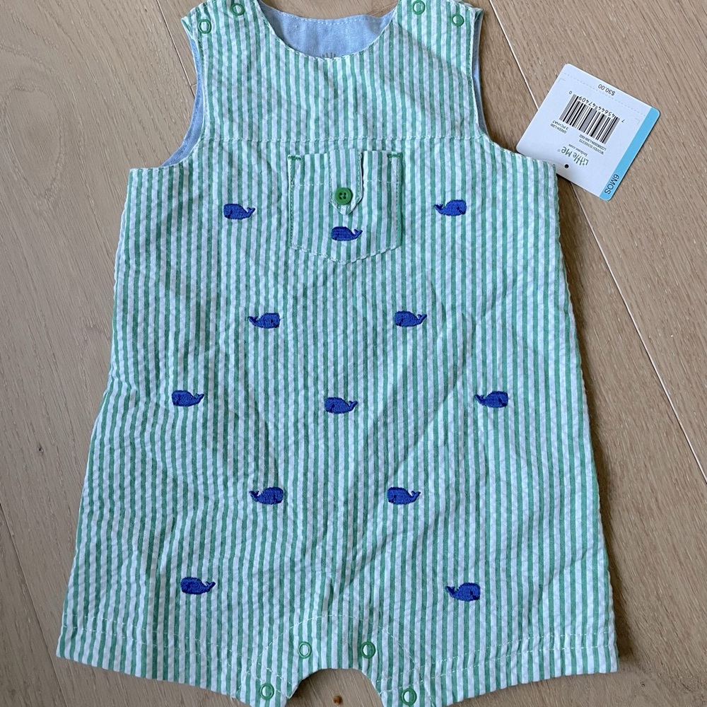 NWT 6mo Little Me Seersucker Romper with Whales
